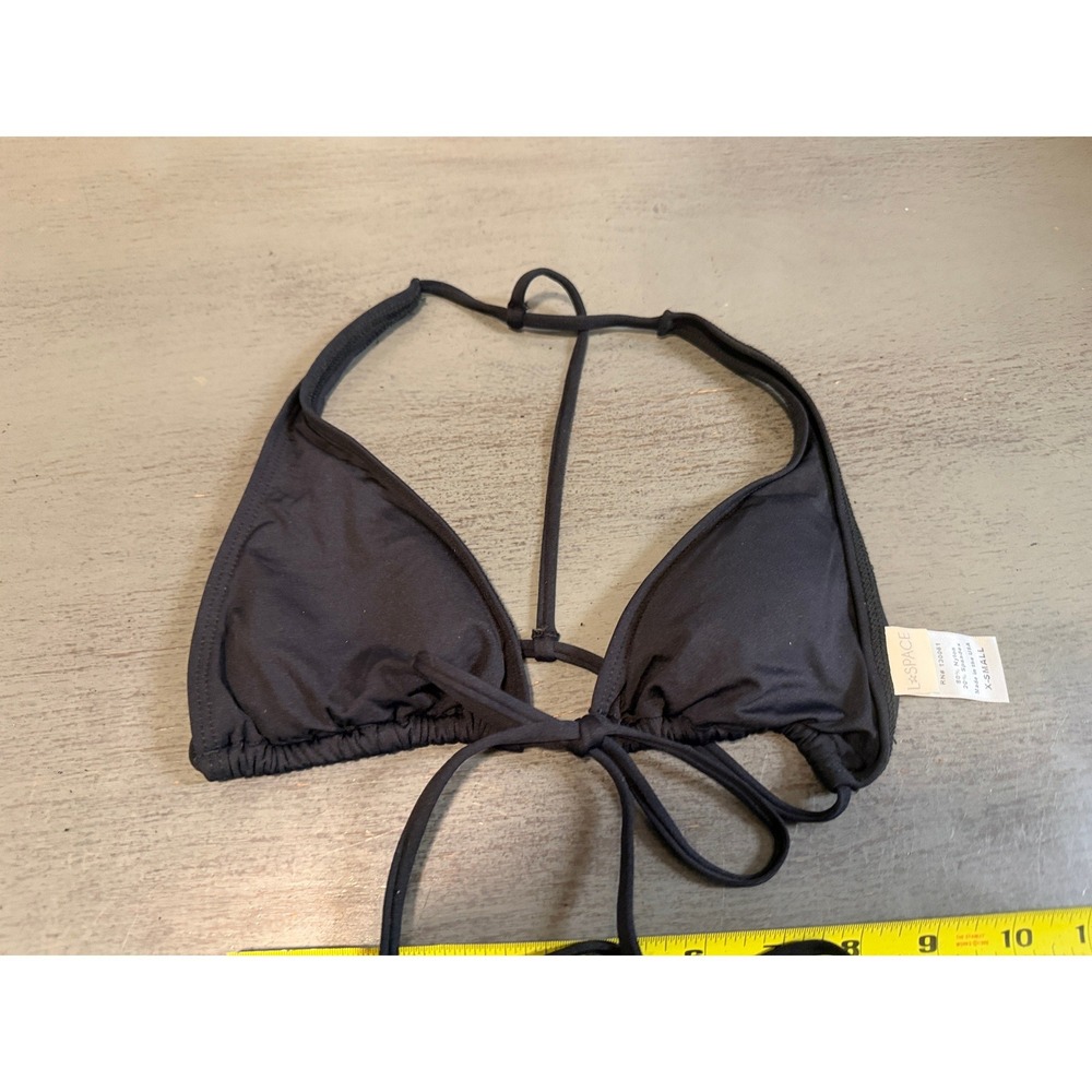 L Space Black Solid Triangle Bikini Top T-Back Halter Swim XS RN 130061